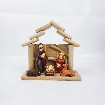 China Popular Christmas Gift Christmas Nativity Set with Polyresin Wooden Stable and Figures for sale