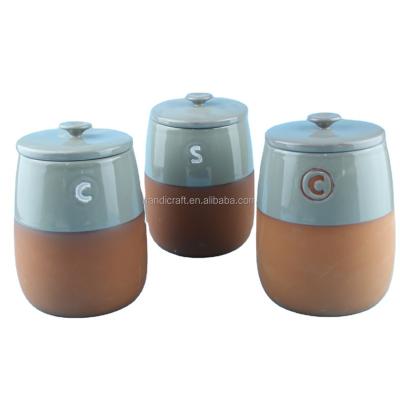 China Something Sugar Salt Terracotta Spice Jar Set, Terracotta Storage Jar With Lid for sale