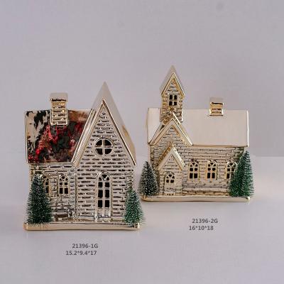 China For Christmas Decoration Manufacturer Professional Ceramic Christmas Decoration Porcelain Christmas House With Led Light for sale