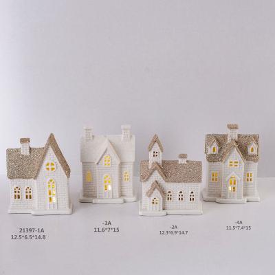 China Christmas Decoration Christmas Decoration Porcelain Lighted Christmas Ceramic House With Led For Home for sale