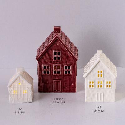 China For Christmas Decoration Material Of Porcelain Lighted Christmas Ceramic House For Home Decoration for sale