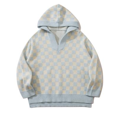 China New Design Plaid Breathable Customizable Unique V-Neck Sweater Long Sleeve Knit Men / Women Hoodie for sale