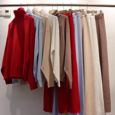 China Customizable Casual Winter Turtle Neck Sweater Women's Long Sleeve Sweaters 100% Breathable Cashmere Solid Color Two Piece Sweater for sale