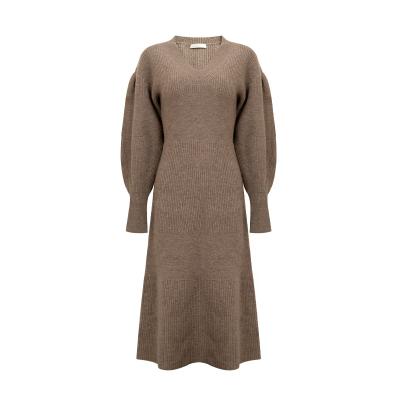 China 100% Custom Anti-Static Cashmere Dress Women Lady Winter Knit Woman Vintage Lantern Sheath Long Wadding Cashmere Sweater Dresses for sale