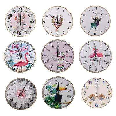 China Calendars 12 inch glass wall clock cute cartoon design for kids room decoration for sale