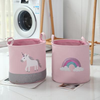 China Coastal Folding Round Folding Clothes Toy Basket Bucket Organizer Large Capacity Laundry Basket Cartoon Storage Basket for sale