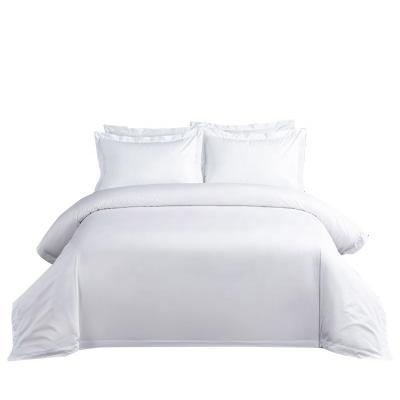 China Nondisposable Hilton Hotel Wholesale Four Piece Linen Set White Satin Thickened Tencel Feel Duvet Cover Bedspread Silky Flat Sheet Pillowcase for sale