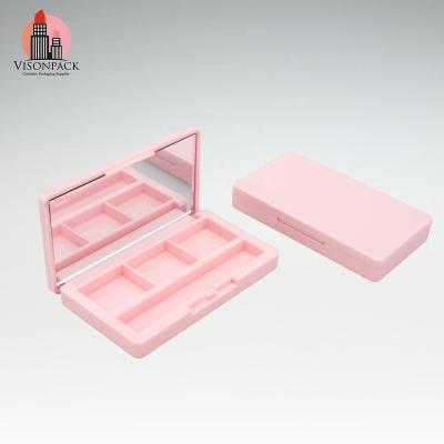 China Recyclable Wholesale Custom 2022 Eyeshadow Palette Case Square 3 Colors Brush Pink Glitter Eyeshadow Case Small Plastic Eye Makeup Packaging for sale