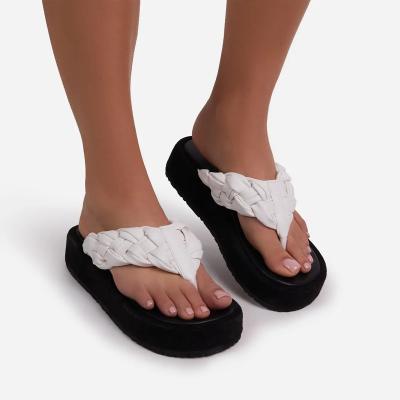 China 2023 Fashion Trend New Style Woven Soft Leather Thick Bottom Slides Sandals Slippers Summer Flip Flop Sandals Slippers Beach Shoes For Women for sale