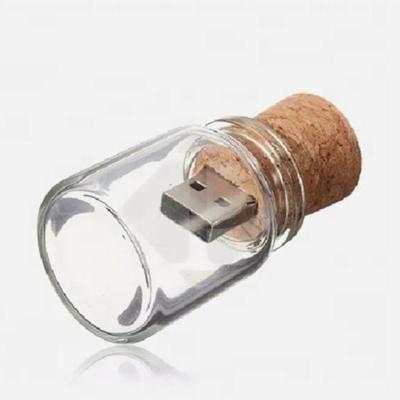 China Custom Logo Glass Drift Bottle Wooden USB Drive  2.0 Flash Disk USB 3.0 Memory Stick Flash Pen Drive for sale