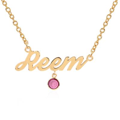 China New Fashion Stainless Steel Name Necklace Romantic Glitter Bellona New Fashion Stone Pendant Women's Birthstone Gift for sale