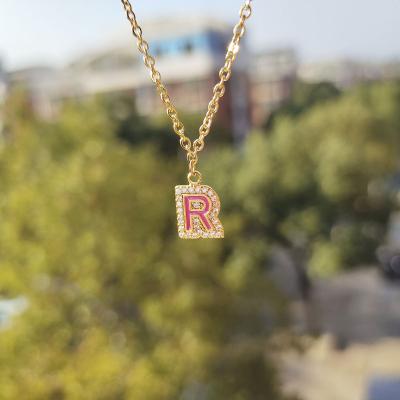 China Bellona New Fashion English Zircon Letter Name Paint Inlaid Necklace Pendant Personalized Custom Baked Jewelry for sale