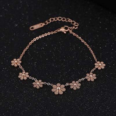 China OEM Bellona Titanium Steel Anklet 2021 New Arrivals Korea Korean Daisy Rose Gold Plated Anklet Chain for sale