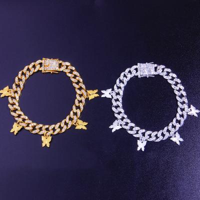 China 2021 New Arrivals OEM Cavigliere Europe and America Bellona Butterfly Diamond Link Cuban Anklet Wholesale Fashion for sale