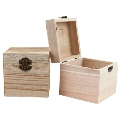 China China Decorative 2 Pack Unfinished Wooden Treasure Chest Wooden Box Pine Wood Box with Locking Clasp for Crafts Art Hobbies and Projects for sale