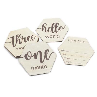 China High Quality Handcrafted Newborn Baby Announcement Sign China Solice Hello Wooden Milestone Cards for sale