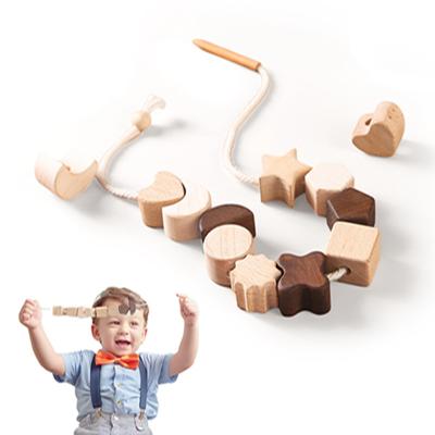 China China 2022 New Products Exclusive Wooden Star and Moon Threading Toy Wooden Baby Toy for sale