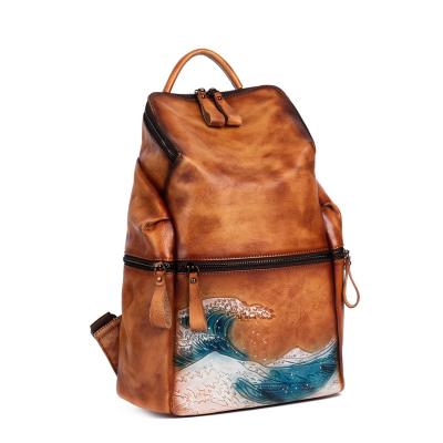 China Vintage Fashion Retro Cowhide Upper Shoulders Bag Real Leather Women Men Backpack Factory OEM for sale