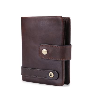 China RFID OEM Whip Large Capacity Leather Shorts Scare Leather Handmade Wallets Purses Anti-theft Men Leisure for sale