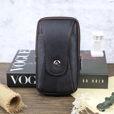 China Genuine Water Proof OEM Leather Belt Buckle Clip Phone Bag Climbing Sports Waist Bag Mobile Phone Walking Climbing Real Leather Holster for sale