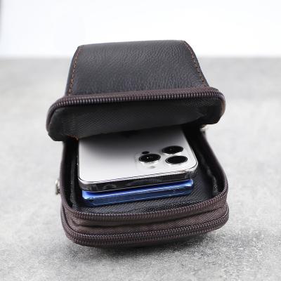 China OEM Anti-theft Mini Genuine Leather Portable Pouch Waist Bag Cell Phone Bag Anti-theft Men Sport Walking for sale