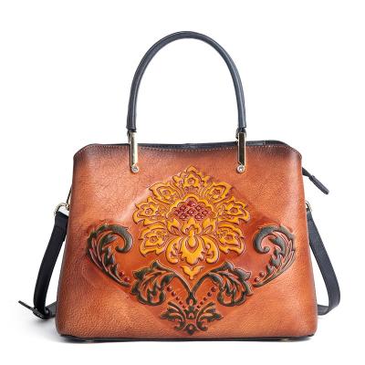 China Vintage OEM Chinese Style Bags Women Handbags Real Leather Embossed Genuine Leather Hand Made Handbag for sale