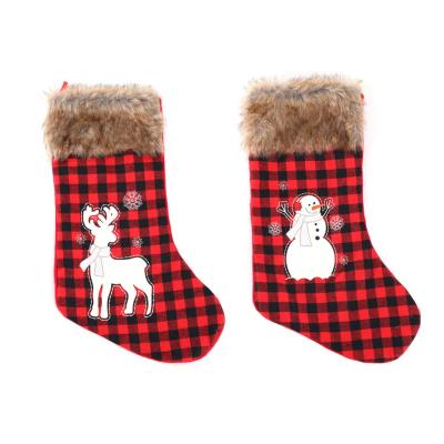 China Buffalo Plaid Eco-Friendly Christmas Tree Personalized Store Decorations with Gray Plush Trim for sale