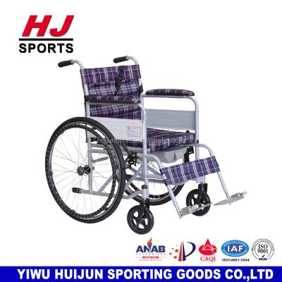 China HJ-B587 Stainless Steel Rehabilitation Equipment Cheap Manual Wheelchair Lightweight Wheelchair With Toilet Commode Chair With Wheels for sale