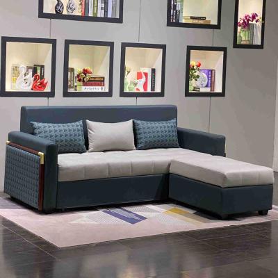 China Million Technology Living Room Furniture Sales Small Family Extendable Folding Sofa Bed Modern Simple Dark Blue Fabric Double Function Sofa for sale