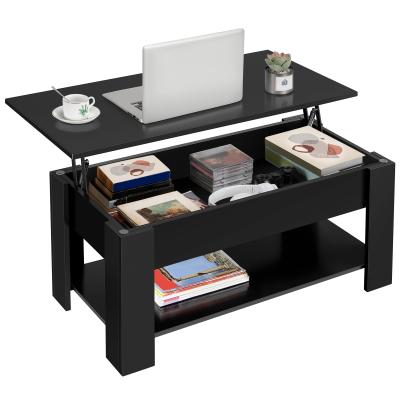 China Expandable Hidden Storage Compartment And Rack In Living Room Reception Room 38.6 Inch Black Lift Table Coffee Table for sale