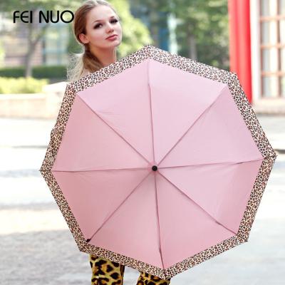 China Three Fold Umbrella Modern Design Leopard Edge Gift Folding Sun Shade Gift Umbrella For Female Fashion for sale