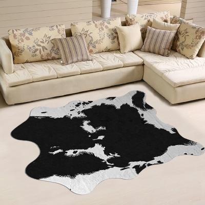 China Modern Faux Fur Cow Print Shaggy Black Blanket For Bedroom Carpet for sale