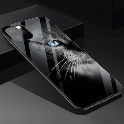 China Anti-fall Cat Tempered Glass Phone Case for Iphone XR X 7 8 6 6s plus 11 12 13 pro XS Max Print Pattern Animal Covers for 7+ 8+ 6+ for sale