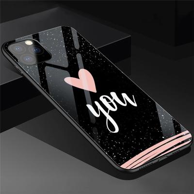 China Anti-drop Tempered Glass Phone Case For Iphone XR X 7 8 6 6s plus 11 12 13 pro XS Max LOVE Cases Cover Funda Capa Coque Print Pattern for sale