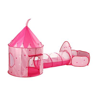 China Sports 3 in 1 Outdoor Kids Indoor Pink Foldable Play Tent Kids Play House Frill Tunnel Tents for sale