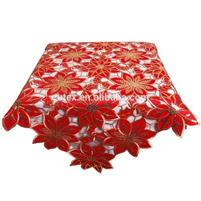 China Christmas Design Red Tablecloth Embroidered Washable Cut for sale