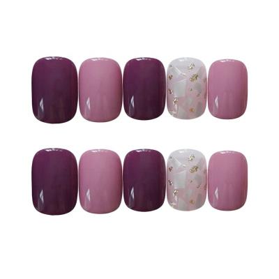 China Wholesale Easy Wear Press On Nails Nail Art Accessories Purple Gradient Coffin False Nail for sale