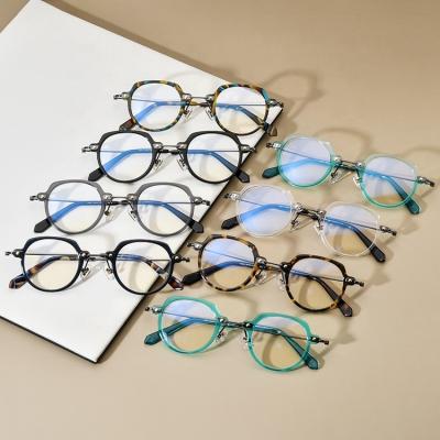 China Fashionable Optical Frame New Ultralight Titanium Eyewear Frames Acetate Square Polygonal Panels Shape Glasses Frames Optical Eyewear for sale