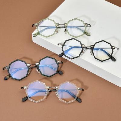 China Fashionable Optical Sight New Ultra-thin Metal Frame Wholesale Polygonal Square Panels Fashion Acetate Eyewear Glasses Frames for sale