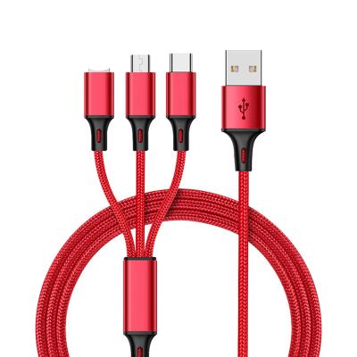 China 3 in 1 Charging Cable 3 IN 1 8Pin USB Type Micro C USB Cable for Huawei Samsung Fast Charging USB Cable Universal Nylon Braided Cord Data Cable for sale