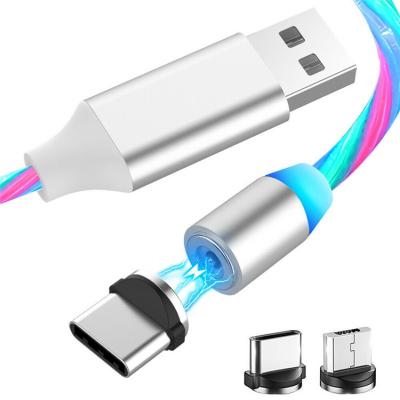 China 1M/2M usb cable for iphone magnetic charger LED light charger cable 3 in 1 magnetic cable phone usb charging cable for sale