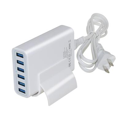 China 5V 12A 60W 6-Port USB Mobile Phone Wall Charger with 2 Ports Desktop Charging Station Fast Charge 3.0 for sale