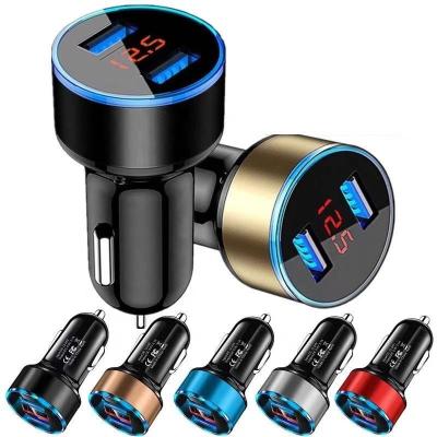 China Transprent PE Protective Film Car Charger For Cigarette Lighter Smart Phone USB Adapter Mobile Phone USB Digital Display Voltmeter Dual Fast Charging for sale