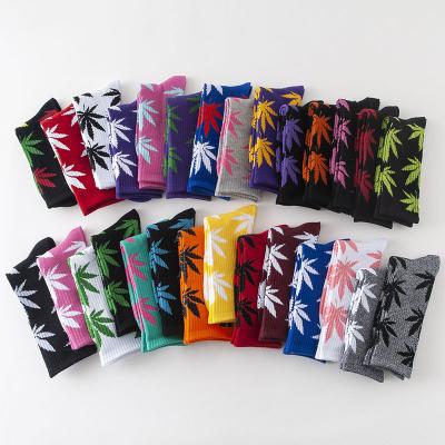 China Antibacterial Professional Wholesale Colorful Sports Tube Socks High Quality Bamboo Maple Leaf Socks Custom Design OEM Hemp Weed Leaf Socks for sale