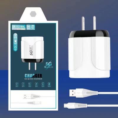 China New Arrivals QC 3.0 QC3.0 5G Charger Cable EU USA R-U Plug Dual USB Port Fast Fast Single Travel Portable Charger for sale