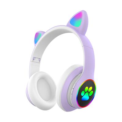 China Flash Light Cat Ears Earphones Girls Kids Cute Wireless Earphone A28 LED BT 5.0 Earbuds Support TF Card Earbuds For Boys And Girls for sale