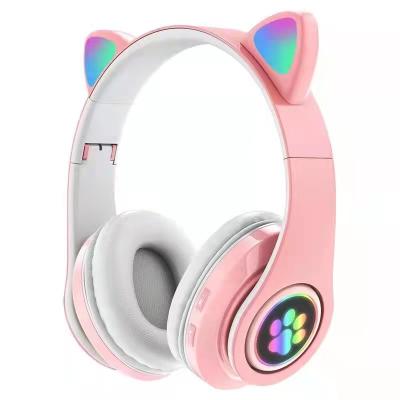 China Cute Snap Cat Ear LED Earphone Earbuds For Kid Girl Music Headset TF Card Gaming Headset Wireless Earphone for sale