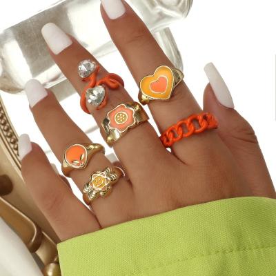 China Cute Jewelry Enamel Heart Multilayer Rings For Women Metal Hiphop Goth Punk Vintage Rings Charms for sale