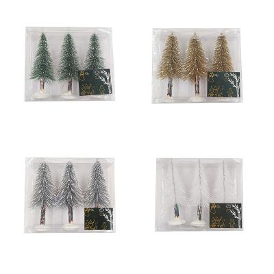 China Wholesale Plastic+wood Table Top Decorated Mini Christmas Tree White With Artificial Wood Base For Christmas for sale