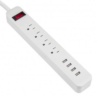 China Residential / Multi-Purpose Xinsheg 4 Outlets 4.2A Four USB Ports AC Surge Protection Integrated Charging Power Strip 4 15 Amp Circuit Breaker Power Strip for sale